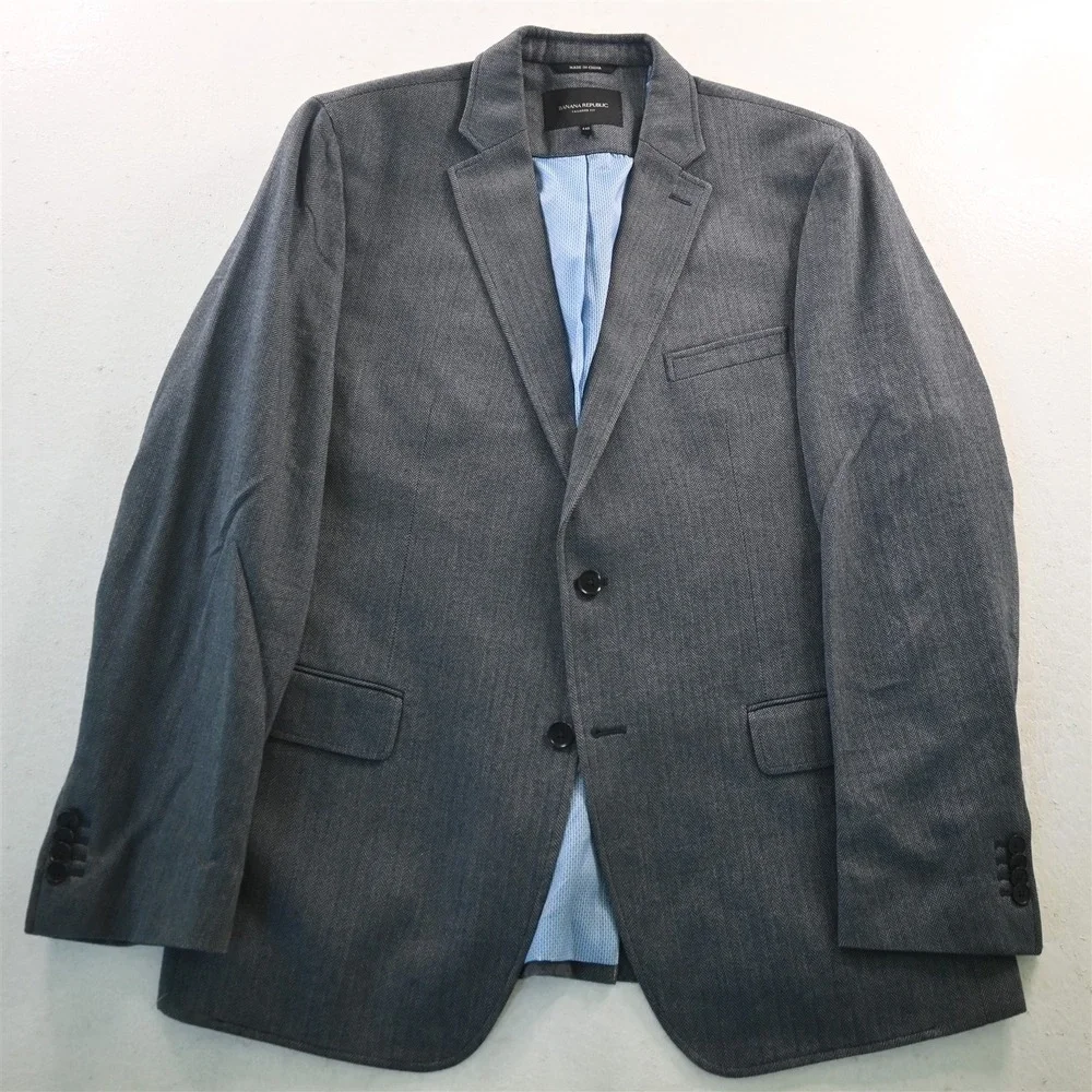 Banana Republic 44R 932401 Blue Herringbone Mens Blazer Suit Jacket Sport Coat‎